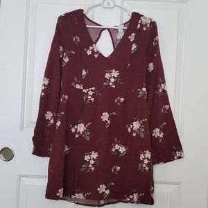 Full Tilt Maroon Floral Longsleeve Dress